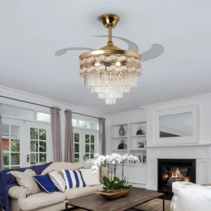 opulent cascade crystal chandelier ceiling fan with remote control
