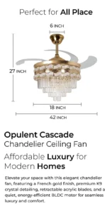 opulent cascade crystal chandelier ceiling fan with remote control